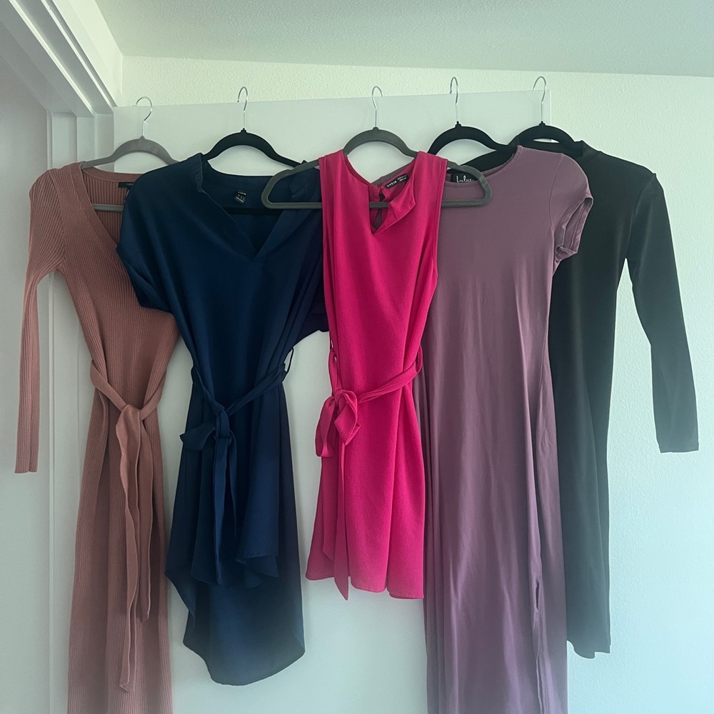BUNDLE Dress Collection - 2 Pink, 1 Navy Blue, 1 Purple, 1 Black